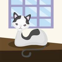 schattige kleine kat rusten op tafel cartoon huisdier vector