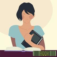 vrouw lezen boeken portret cartoon design vector