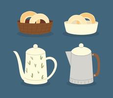 coffeeshop theepot donuts ontbijt icon set vector