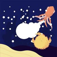 onderwaterwereld octopus en kogelvis zand en bubbels vector