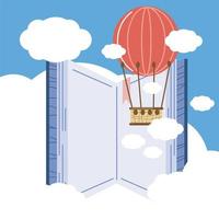 open boek luchtballon vector