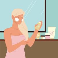 vrouw badkamer zelf huidverzorging vector