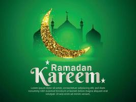 ramadan kareem islamitische festival viering wenskaart met glitter gouden maan en moskee vector