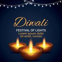 shubh diwali festival van licht wenskaart met diwali diya vector