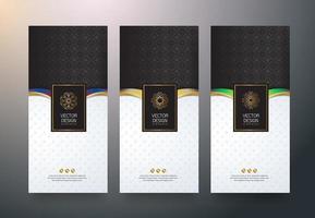 vector set verpakking sjablonen zwart gouden labels en frames voor luxeproducten in trendy lineaire stijl