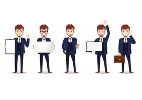 zakenman cartoon tekenset van vijf poses vectorillustratie vector