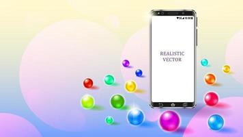 realistische smartphone kleurrijke glazen bollen vector