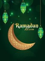 ramadan kareem viering flyer met gouden islamitische maan op groene achtergrond vector