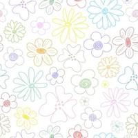 schattig wit patroon met lijn veelkleurige bloemen naadloze achtergrond textiel voor kinderen minimalisme papier plakboek voor kinderen vector