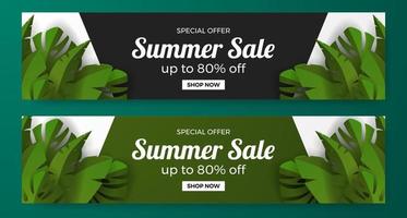 zomer verkoop aanbieding banner promotie met groene tropische bladeren illustratie concept vector