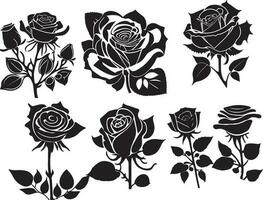 zwart silhouet van een roos bloem vector illustraties