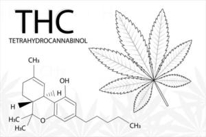 cannabisblad van indica met formule tetrahydrocannabinol vector