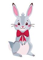 schattig klein konijn met kerst strik karakter vector