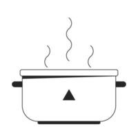 staal pot met koken water vlak monochroom geïsoleerd vector voorwerp. keuken werktuig. bewerkbare zwart en wit lijn kunst tekening. gemakkelijk schets plek illustratie voor web grafisch ontwerp