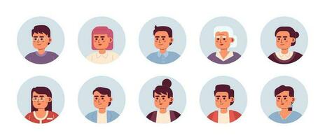 Aziatisch mensen semi vlak kleur vector karakter hoofden pak. vrolijk mannen en Dames. kleurrijk avatar pictogrammen. bewerkbare tekenfilm stijl emoties. gemakkelijk plek illustratie bundel voor web grafisch ontwerp