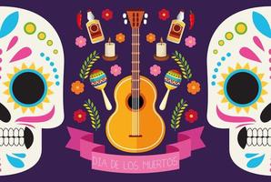 dia de los muertos viering poster met schedels paar en stel pictogrammen vector