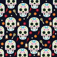 dia de los muertos viering poster met schedelkoppen en bloemen groepspatroon vector