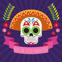 dia de los muertos viering poster met schedel hoofd en lint frame vector