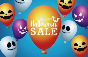 Halloween-verkoop seizoensgebonden poster met zwevende ballonnen helium vector