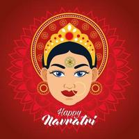 gelukkige navratri-vieringskaart met mooie godin op rode achtergrond vector