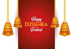 happy dussehra festival poster met bellen hangen vector