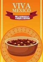 viva mexico belettering en mexicaans eten poster met minder bonen vector