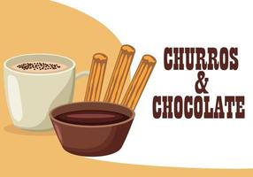 heerlijke churros en chocolade eten vector