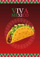 viva mexico belettering en mexicaans eten poster met taco vector