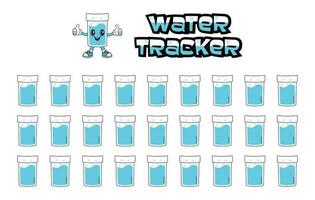 dagelijks water tracker balans vector kalender. gewoonte tracker concept en voor effectief planning. drinken genoeg water, hydratatie uitdaging. schattig karakter in retro groovy stijl.