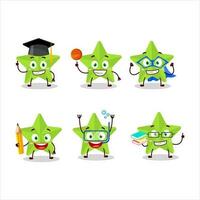 school- leerling van nieuw groen sterren tekenfilm karakter met divers uitdrukkingen vector