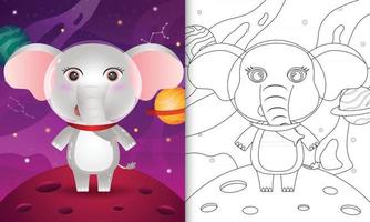kleurboek voor kinderen met een schattige olifant in de ruimtemelkweg vector