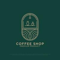 lijn kunst koffie winkel logo ontwerp vector, wijnoogst koffie logo illustratie met schets stijl, het beste voor restaurant, cafe, dranken logo merk vector