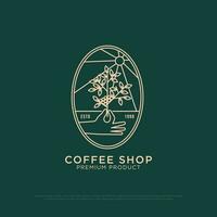 biologisch koffie logo ontwerp vector, wijnoogst buitenshuis koffie logo illustratie met schets stijl, het beste voor restaurant, dranken logo merk vector