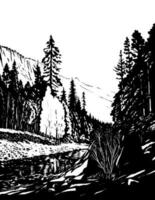 merced rivier- in yosemite nationaal park comics stijl tekening vector