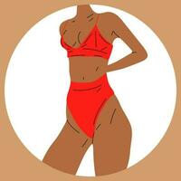 vrouw in bikini. strand ondergoed. liefde en aanvaarden ieder lichaam type. gezond lichaam, lichaam positief, dik aanvaarding beweging, levensstijl en mode concept. hand- getrokken vector illustratie