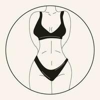 zwart en wit vrouw in bikini . strand ondergoed. liefde en aanvaarden ieder lichaam type. gezond lichaam, lichaam positief, dik aanvaarding beweging, levensstijl en mode concept. hand- getrokken vector illustratie