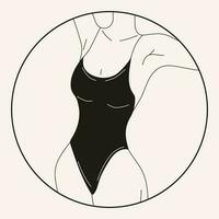 zwart en wit vrouw in bikini . strand ondergoed. liefde en aanvaarden ieder lichaam type. gezond lichaam, lichaam positief, dik aanvaarding beweging, levensstijl en mode concept. hand- getrokken vector illustratie