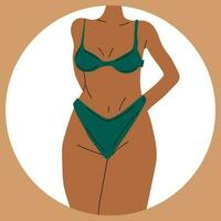vrouw in bikini. strand ondergoed. liefde en aanvaarden ieder lichaam type. gezond lichaam, lichaam positief, dik aanvaarding beweging, levensstijl en mode concept. hand- getrokken vector illustratie