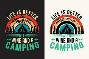 camping t overhemd ontwerp retro wijnoogst kleur afdrukken klaar bestanden vector