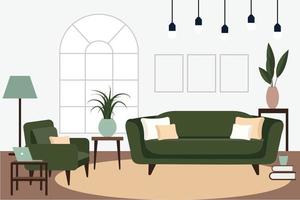 stijlvol appartementinterieur in scandinavische stijl met moderne inrichting gezellig ingerichte woonkamer vector