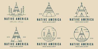 reeks Indisch kamp lijn kunst logo inheems cultuur icoon en symbool vector illustratie ontwerp