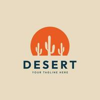 woestijn cactus logo vintage, met zonsondergang achtergrond vector illustratie ontwerp