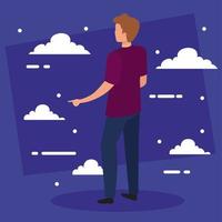 man cartoon terug met wolken vector design