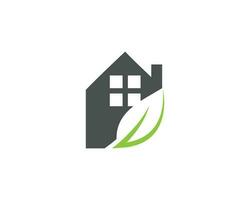 eco huis met blad echt landgoed natuurlijk logo ontwerp vector sjabloon.