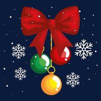 kerstbooglint met hangende ballen en sneeuwvlokkenbanner van nieuwjaar en vrolijk kerstfeest vector