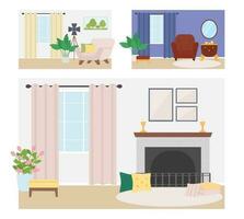 knus huis decor vlak kleur vector illustratie set. leven kamer