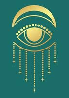 gouden stijl mysticus oog gedrukt illustratie poster. tarot kaart vector