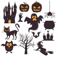 happy halloween-kaart met bundelsetpictogrammen vector