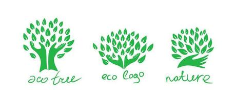 bstract boom romp van handen met groen bladeren.logo van natuur en ecologie.symbool van natuur bescherming. vector