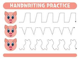 traceren lijnen met schattig varken. handschrift oefening. vector